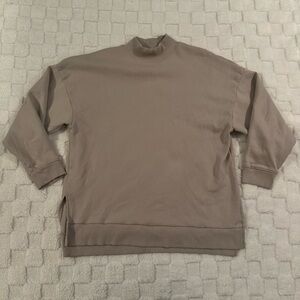 American Eagle Beige Oversized Mock Neck Sweatshirt, Cotton Blend, Women’s Large